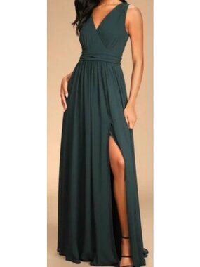 Lulus Thoughts of Hue Emerald Green Surplice Maxi Dress Women's Size Medium NWT